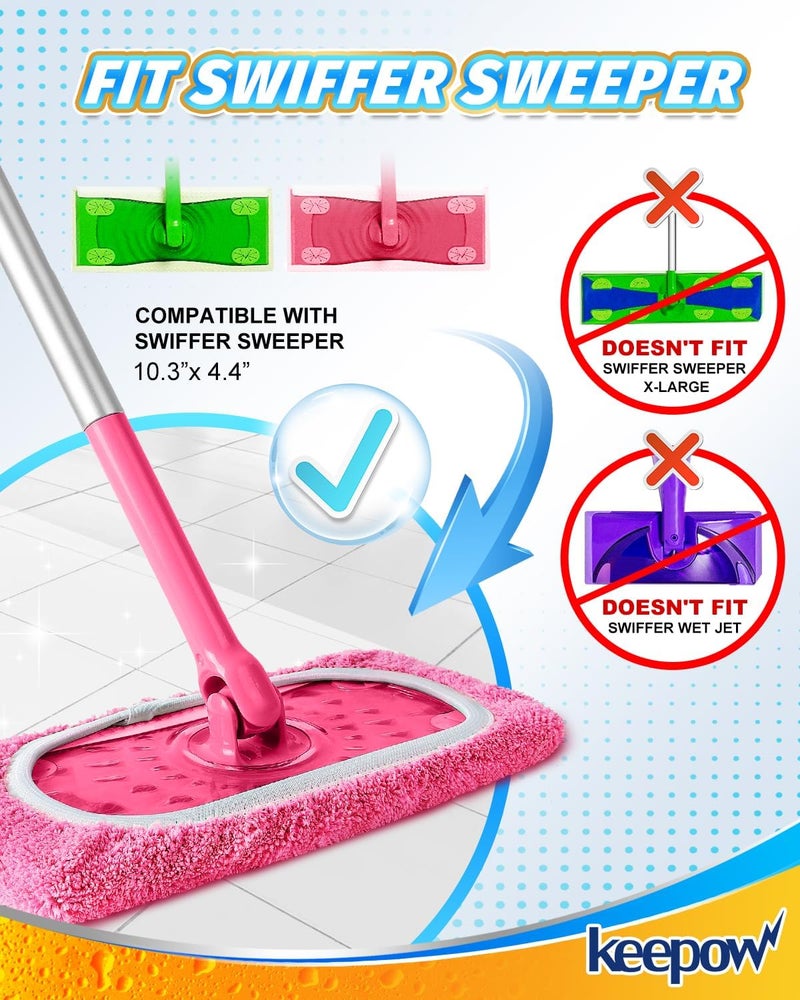 KEEPOW 6 Pack Reusable Mop Pads Compatible with Swiffer Sweeper, Coral Fleece Washable Swiffer Mop Pads, Dry & Wet Sweeping Mopping Cloths (Pink, Not Included Mop) - Image 2